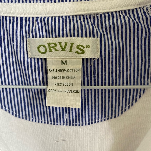 Orvis Pullover Top Sweatshirt Long Sleeves White w/ Striped Trim Cotton Sz M - Picture 5 of 6